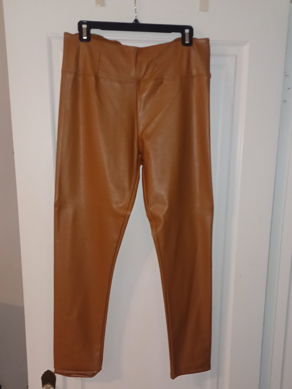 Faux Leather High-Waist Leggings - Tan